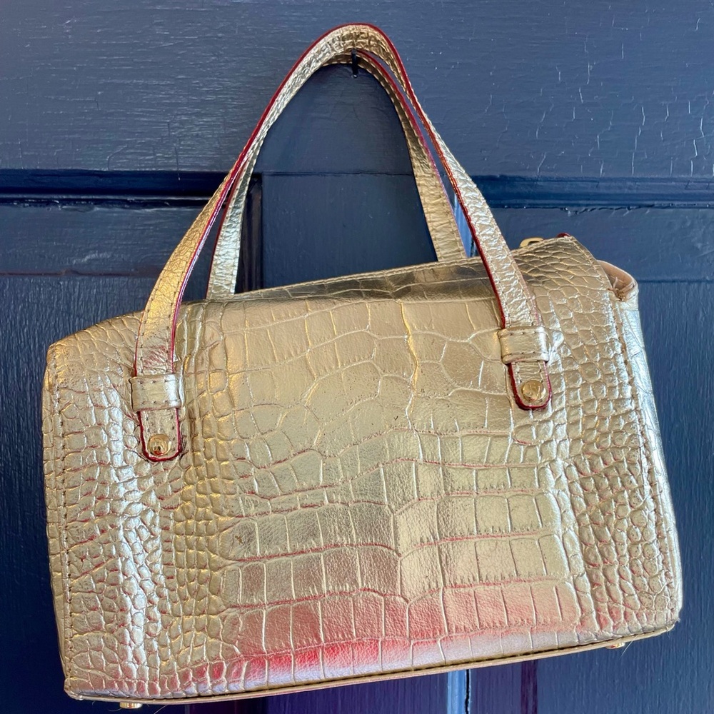 Frances Valentine Gold Crocodile-Embossed Satchel - Picture 2 of 6